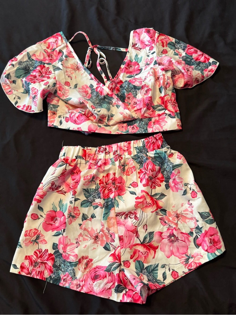 SHEIN Pink and Green Floral Two-Piece Set
